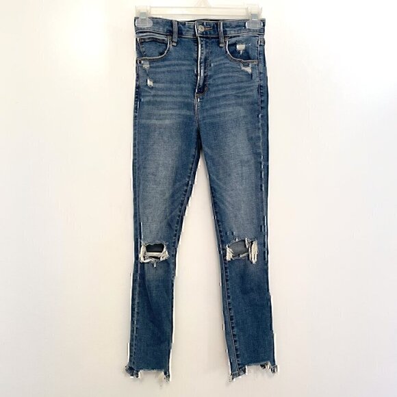 ABERCROMBIE FITCH A&F Super Skinny Ankle High Rise Jeans Ripped 24S 00S 00 SHORT - Picture 2 of 11